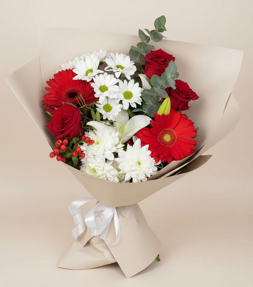 Букет цветов из: Розы, Хризантемы, Герберы и Лилии в Усть-Луга