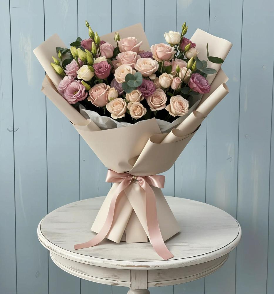 Букет цветов из: Розы и Лизиантусы в Усть-Луга