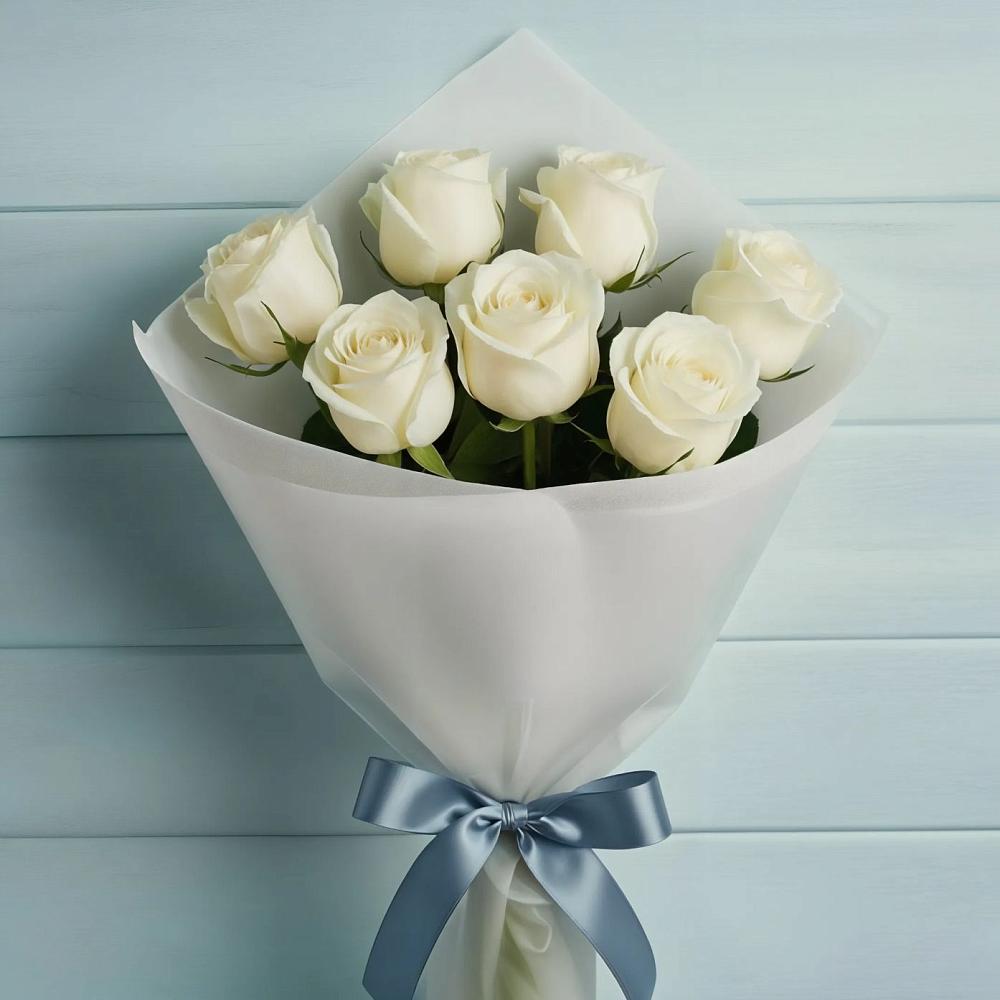 Букет 7 Белых роз Эдлесс Лав в Усть-Луга